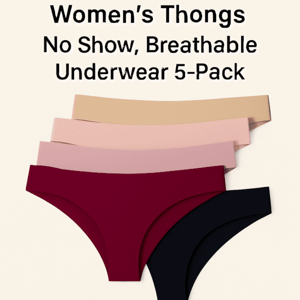 Finetoo Seamless Women’s Thongs | No Show, Breathable Underwear 5-Pack